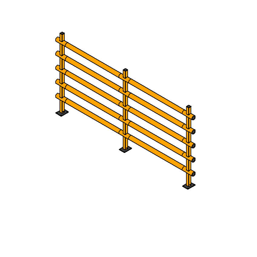 CAD drawing of a yellow anti topple polymer barrier for warehouse height protection