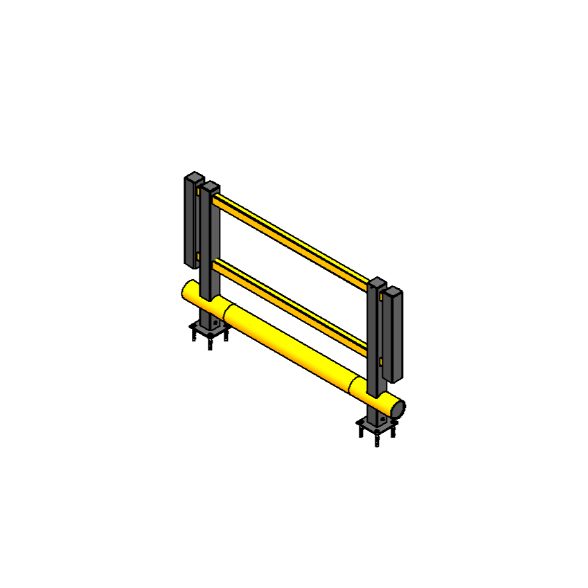 CAD diagonal view of the SpaceSaver Single Bumper Pedestrian Barrier.