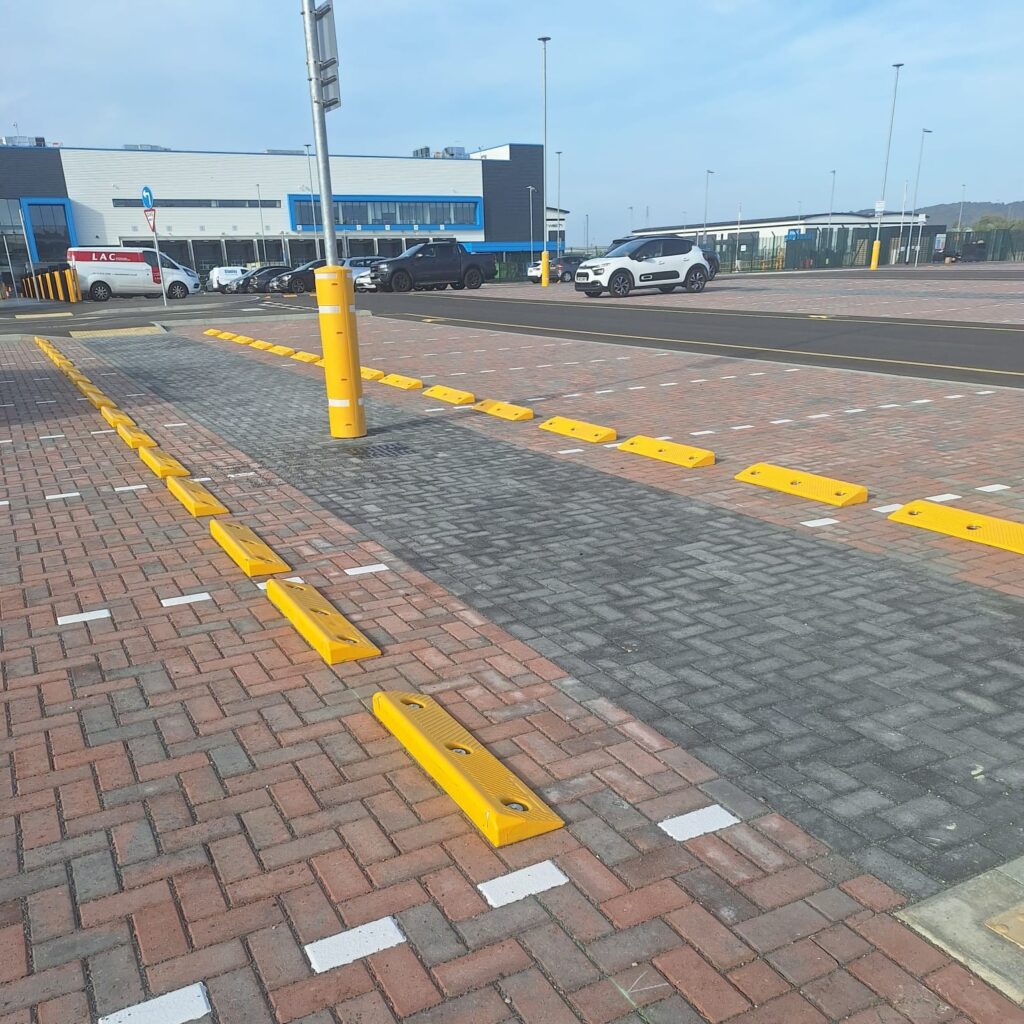 Brandsafe installation of polymer car wheel stops and lamppost protection